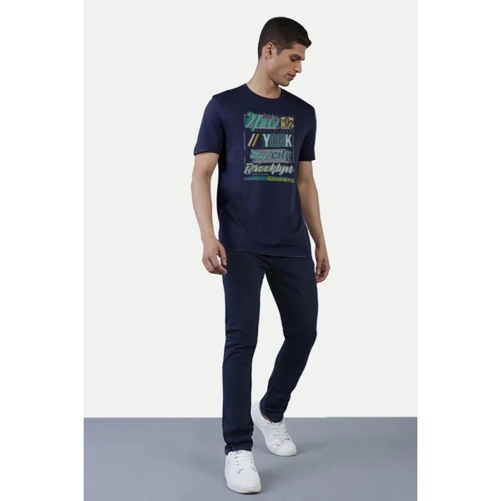 Generisches, lässiges, halbarmiges, bedrucktes T-Shirt aus Polyester mit Rundhalsausschnitt (Marineblau)