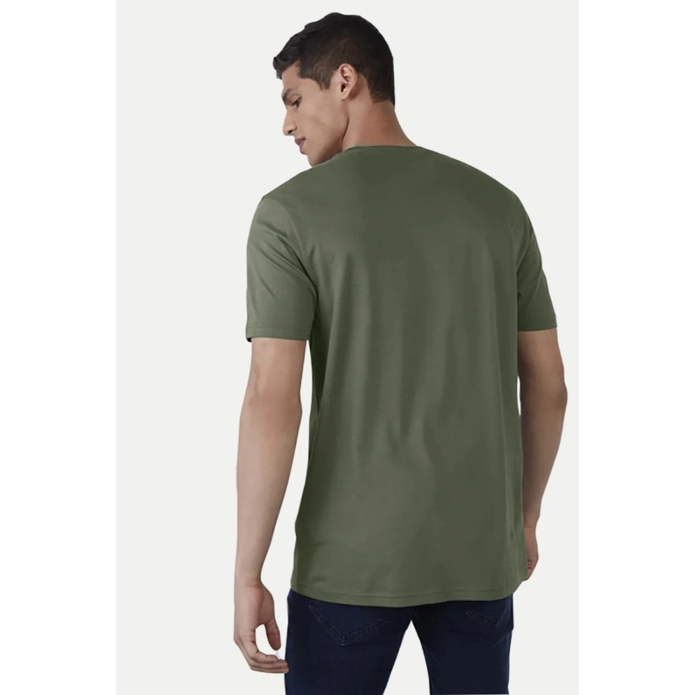 Generic Men's Casual Half sleeve Printed Cotton Crew Neck T-shirt (Military Green)