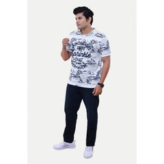 Generic Men's Casual Half sleeve Graphic Printed Cotton Round Neck T-shirt (White)