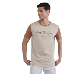 Generic Men's Casual Half sleeve Printed Cotton Crew Neck T-shirt (Cream)