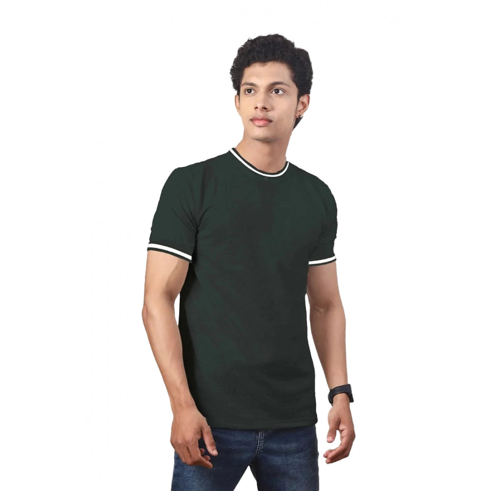 Generisches Herren-T-Shirt aus legerem, halbarmigem Polyester mit Rundhalsausschnitt (Oliv)