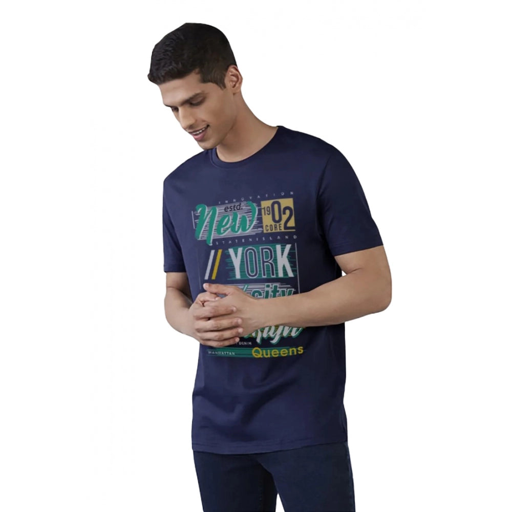 Generisches, lässiges, halbarmiges, bedrucktes T-Shirt aus Polyester mit Rundhalsausschnitt (Marineblau)