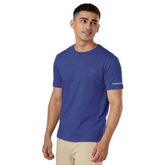 Generisches Herren-T-Shirt aus legerem, halbarmigem Polyester mit Rundhalsausschnitt (blau)