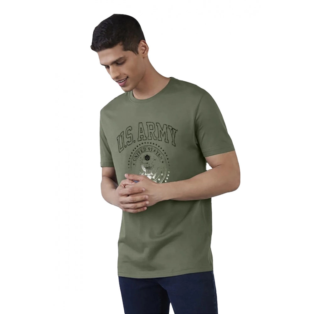 Generisches Herren-T-Shirt mit halblangen Ärmeln und Rundhalsausschnitt aus bedruckter Baumwolle (Militärgrün)