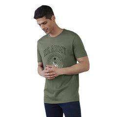 Generisches Herren-T-Shirt mit halblangen Ärmeln und Rundhalsausschnitt aus bedruckter Baumwolle (Militärgrün)