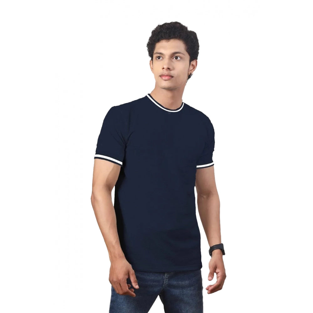 Generic Men's Casual Half sleeve Solid Polyester Crew Neck T-shirt (Navy)