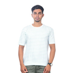 Generic Men's Casual Half sleeve Stripped Cotton Crew Neck T-shirt (Green)