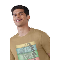 Generic Men's Casual Half sleeve Digital Printed Cotton Crew Neck T-shirt (Sand)