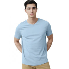 Generic Men's Casual Half sleeve Solid Cotton V Neck T-shirt (Sky)