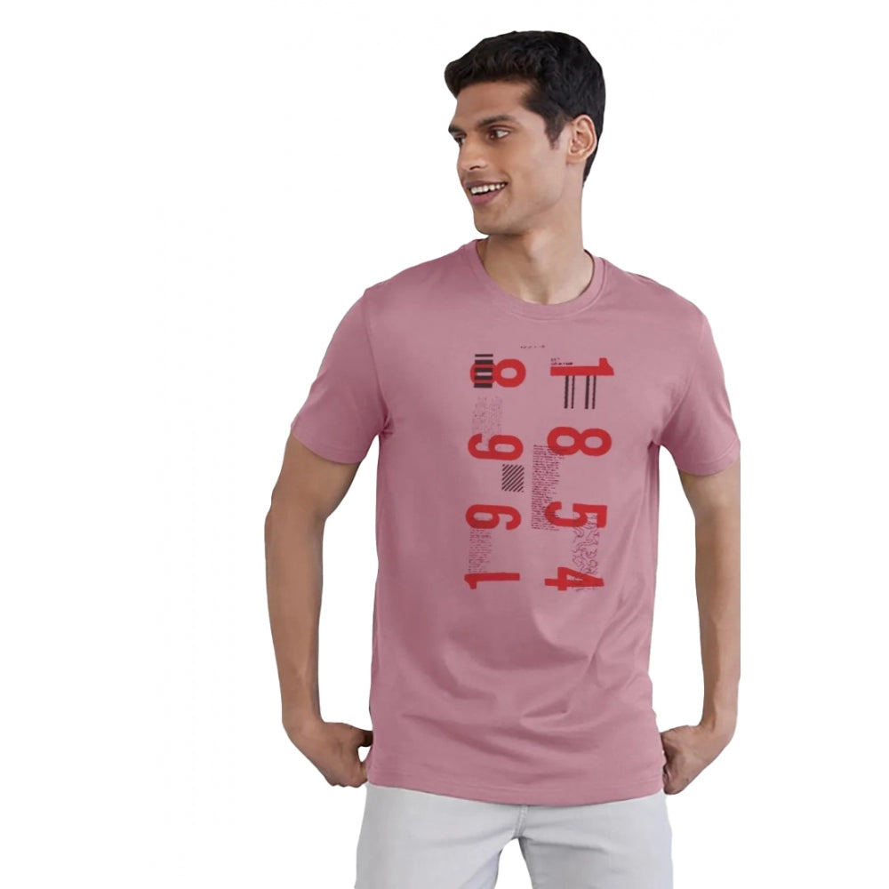 Generisches Herren-T-Shirt mit halblangen Ärmeln und Rundhalsausschnitt aus bedruckter Baumwolle (Rosa)