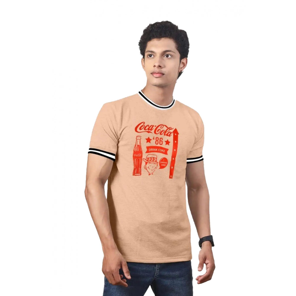 Generic Men's Casual Half sleeve Printed Cotton Crew Neck T-shirt (Coral)