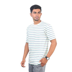 Generic Men's Casual Half sleeve Stripped Cotton Crew Neck T-shirt (White)