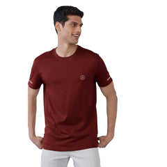 Generisches Herren-T-Shirt aus Polyester mit halben Ärmeln und Rundhalsausschnitt (Kastanienbraun)