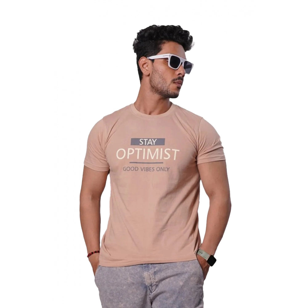 Generisches Herren-T-Shirt mit halblangen Ärmeln und Aufdruck „Optimist“ aus Baumwolle und Rundhalsausschnitt (Pink)