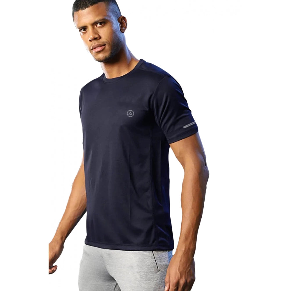 Generisches Herren-T-Shirt aus legerem, halbarmigem, einfarbigem Polyester mit Rundhalsausschnitt (Marineblau)