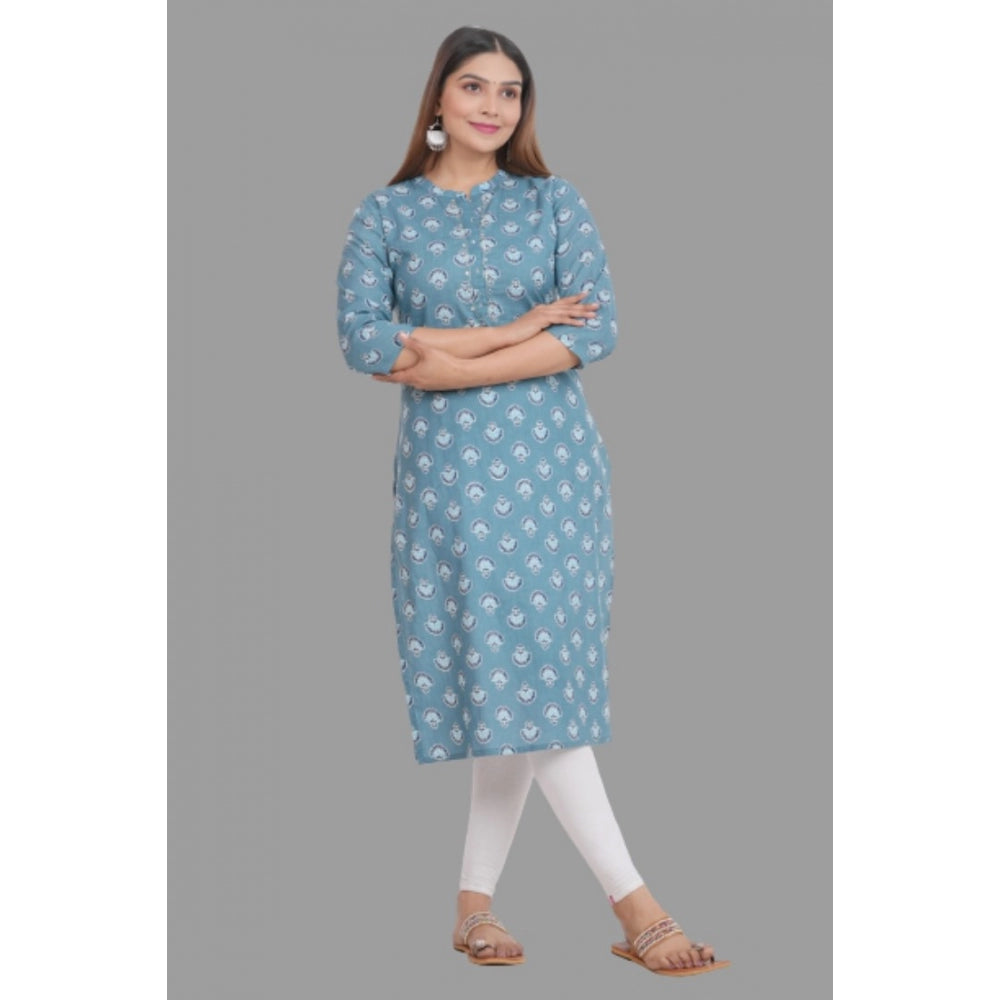 Generic Women's Printed Calf Length Cotton Kurti (Grey)