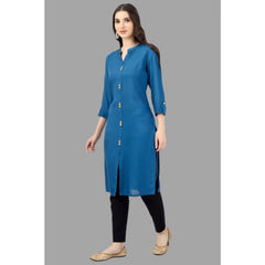 Generic Women's Solid Calf Length Rayon Kurti (Light Blue)