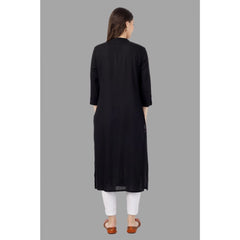 Generic Women's Solid Calf Length Rayon Kurti (Black)