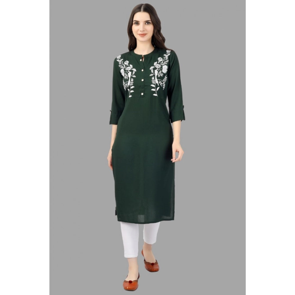 Besticktes, wadenlanges Kurti aus Viskose für Damen (Grün)