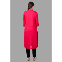 Besticktes, wadenlanges Kurti aus Viskose für Damen (Pink)