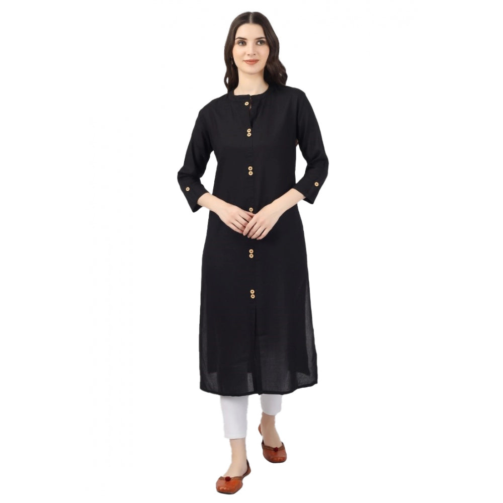 Generic Women's Solid Calf Length Rayon Kurti (Black)