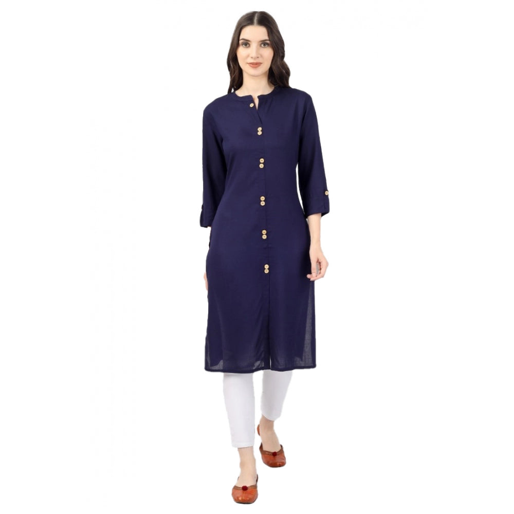 Generic Women's Solid Calf Length Rayon Kurti (Blue)