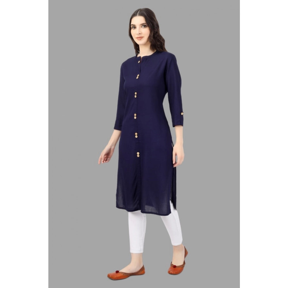 Generic Women's Solid Calf Length Rayon Kurti (Blue)