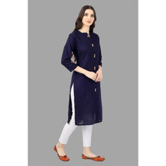 Generic Women's Solid Calf Length Rayon Kurti (Blue)