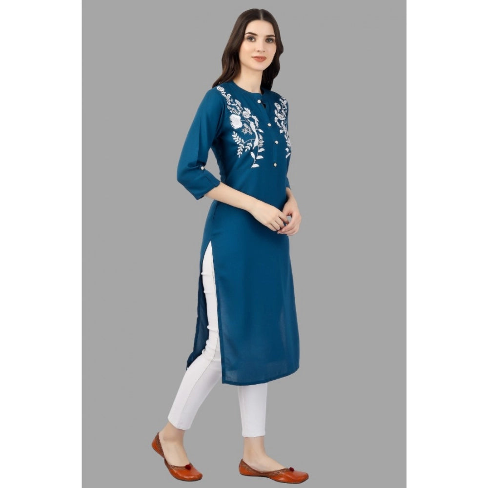 Besticktes, wadenlanges Kurti aus Viskose für Damen (Hellblau)