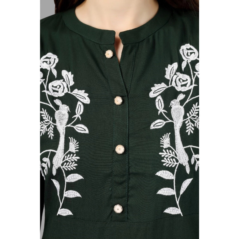 Besticktes, wadenlanges Kurti aus Viskose für Damen (Grün)