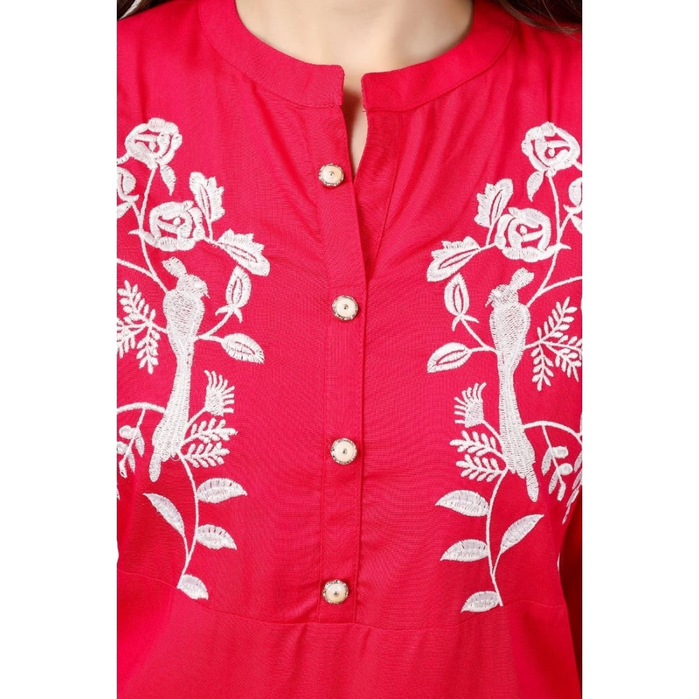 Besticktes, wadenlanges Kurti aus Viskose für Damen (Pink)