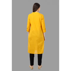 Generic Women's Solid Calf Length Cotton Kurti (Yellow)