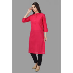 Generic Women's Solid Calf Length Cotton Kurti (Pink)