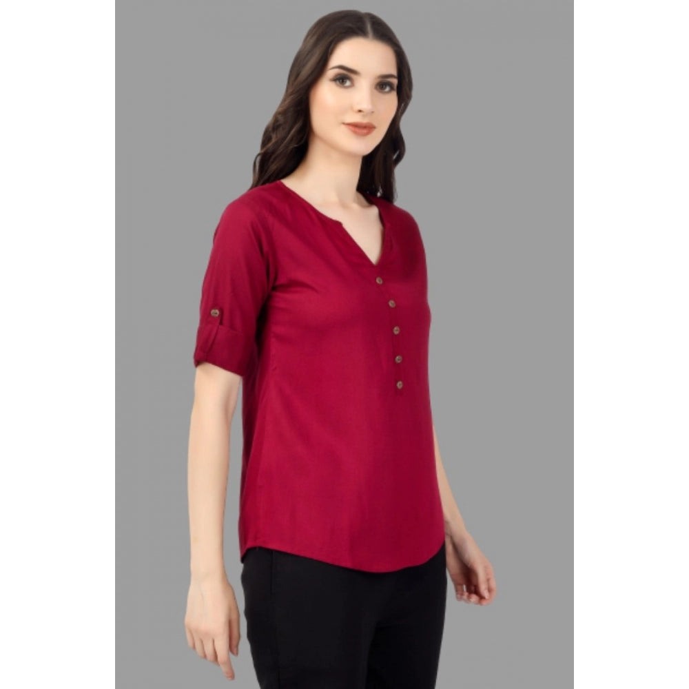 Generic Women's Solid Short Length Rayon Tunic Top (Maroon)