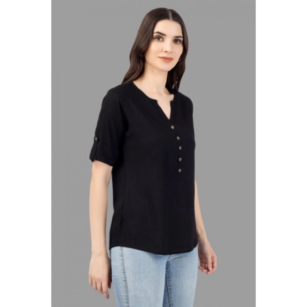 Generic Women's Solid Short Length Rayon Tunic Top (Black)