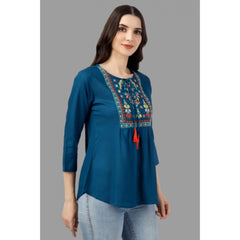 Generic Women's Embroidered Short Length Rayon Tunic Top (Light Blue)