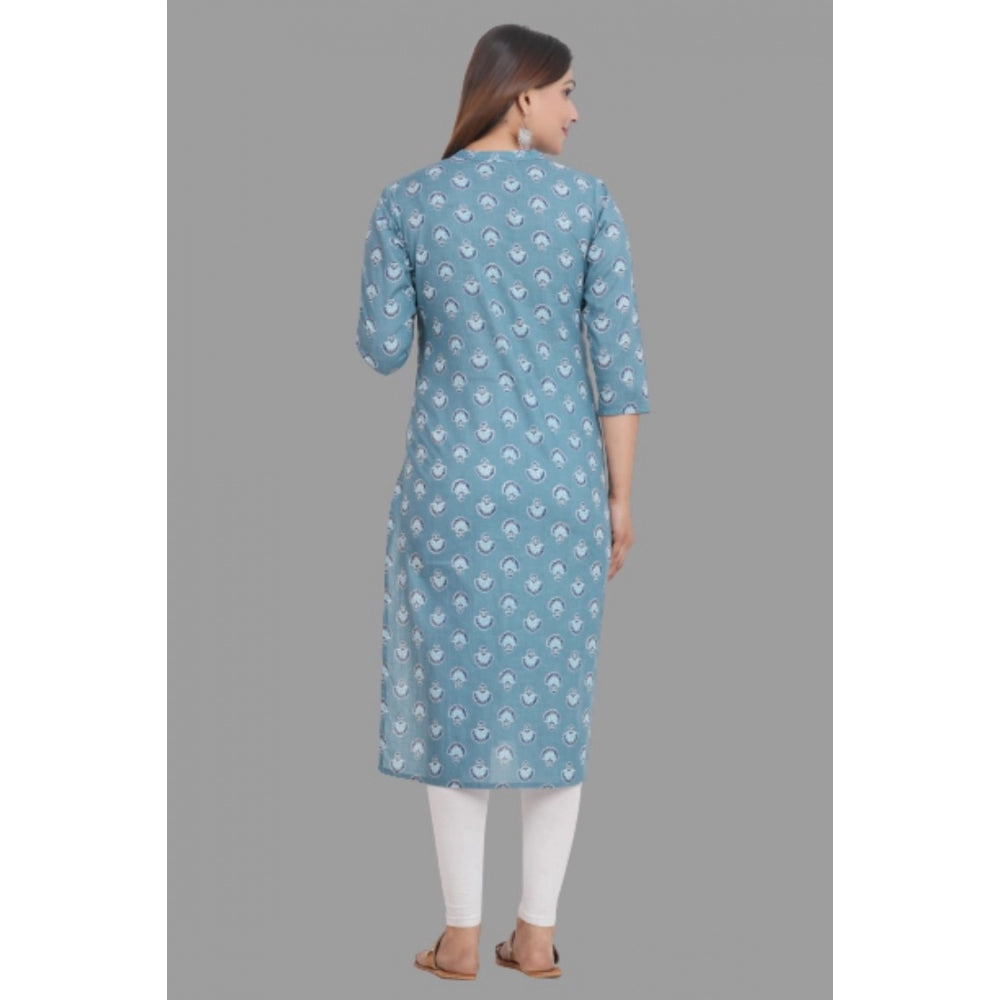 Generic Women's Printed Calf Length Cotton Kurti (Grey)