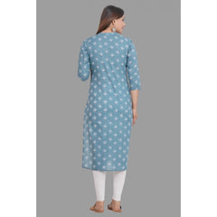 Generic Women's Printed Calf Length Cotton Kurti (Grey)