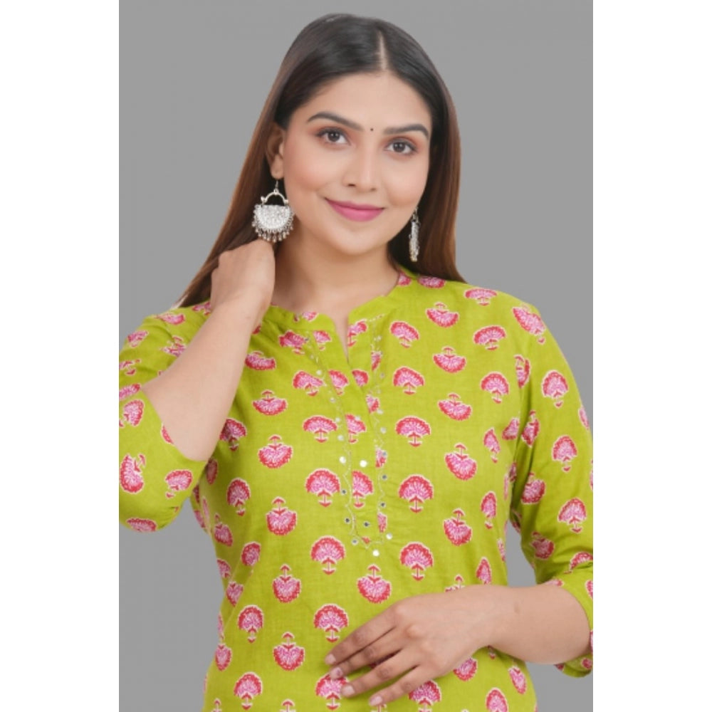 Generic Women's Printed Calf Length Cotton Kurti (Green)