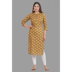 Generic Women's Printed Calf Length Cotton Kurti (Brown)