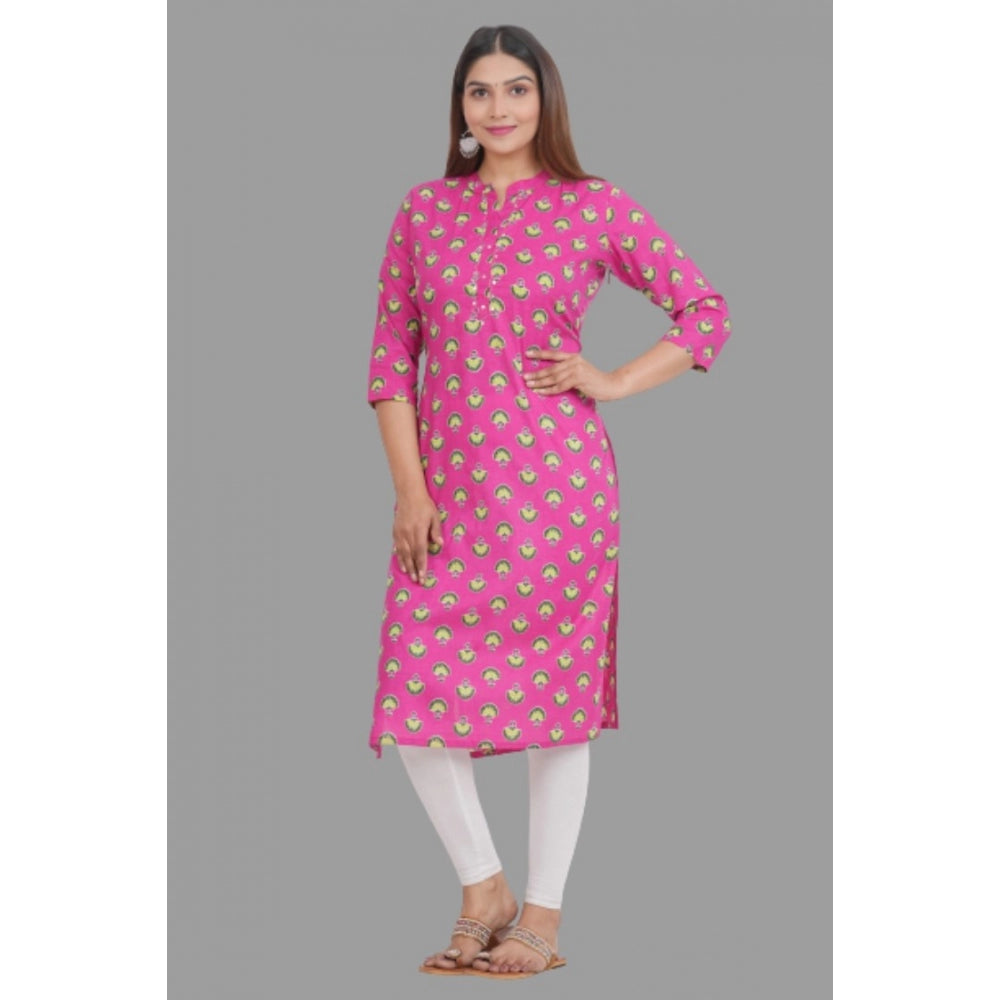 Generisches bedrucktes, wadenlanges Kurti aus Baumwolle für Damen (Pink)