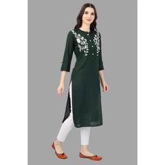 Besticktes, wadenlanges Kurti aus Viskose für Damen (Grün)