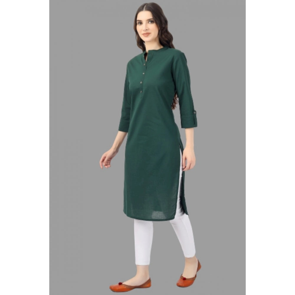 Generic Women's Solid Calf Length Cotton Kurti (Green)