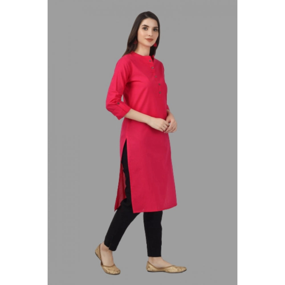 Generic Women's Solid Calf Length Cotton Kurti (Pink)