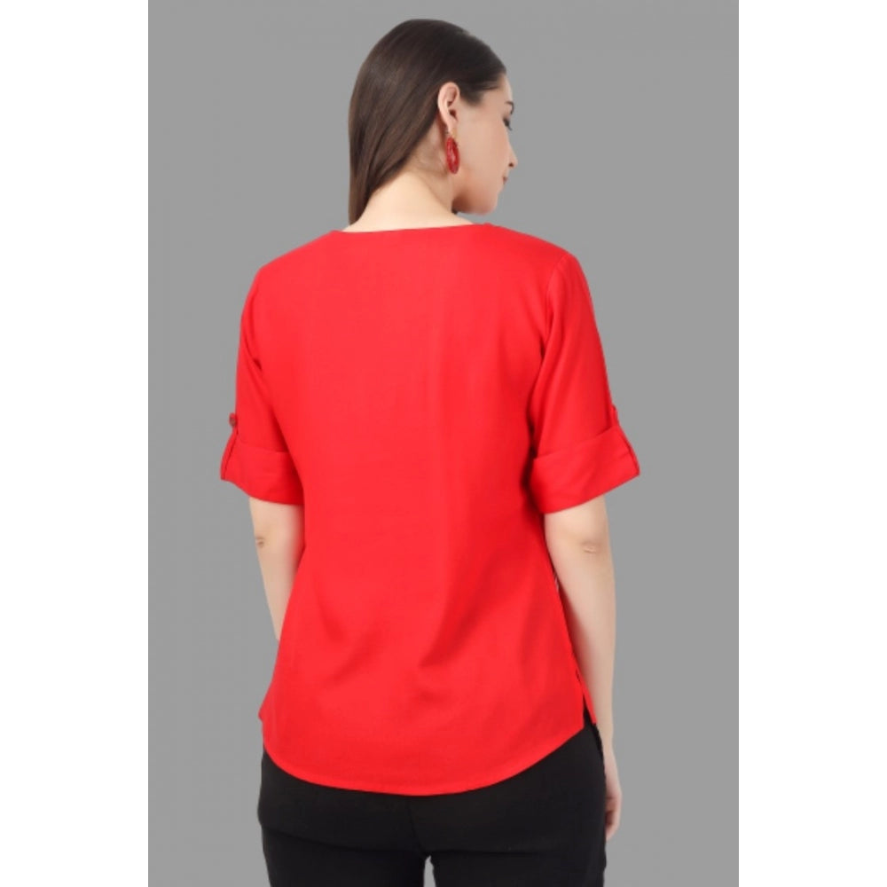 Generic Women's Solid Short Length Rayon Tunic Top (Red)