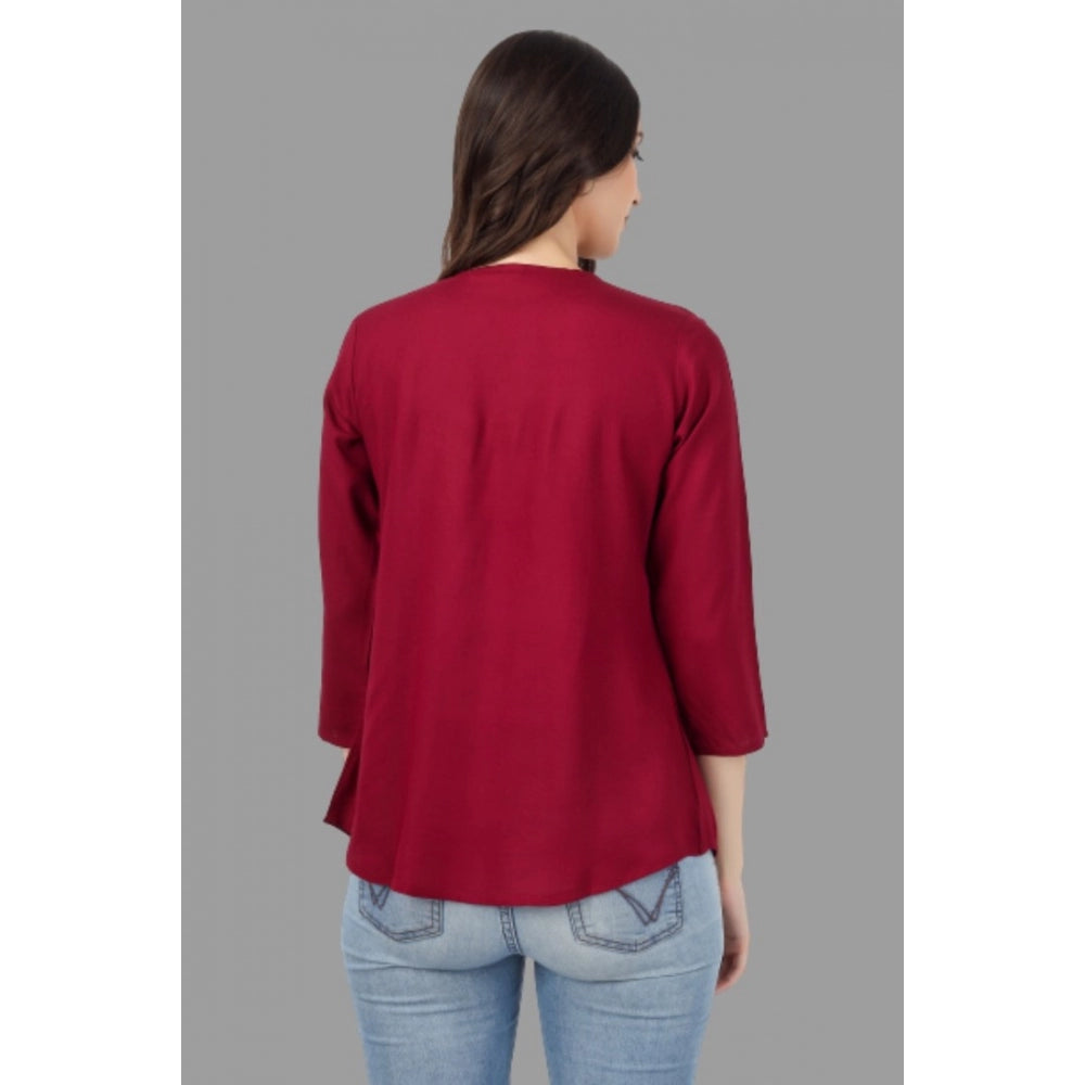 Generic Women's Embroidered Short Length Rayon Tunic Top (Maroon)