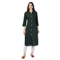 Generic Women's Solid Calf Length Rayon Kurti (Green)