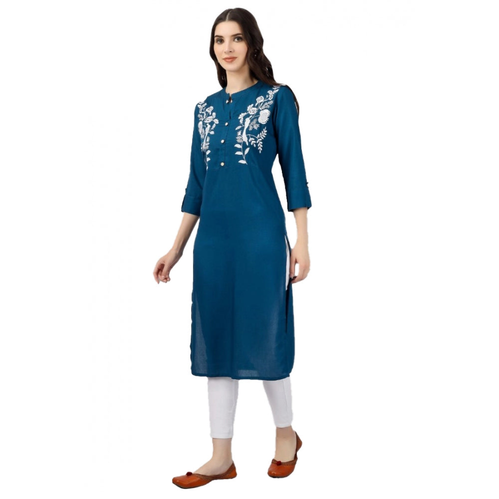 Besticktes, wadenlanges Kurti aus Viskose für Damen (Hellblau)