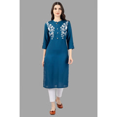 Besticktes, wadenlanges Kurti aus Viskose für Damen (Hellblau)