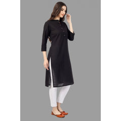 Generic Women's Solid Calf Length Cotton Kurti (Black)